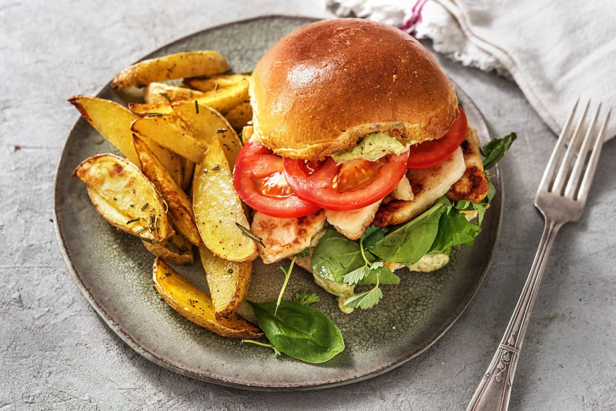 Sandwich au haloumi et pesto