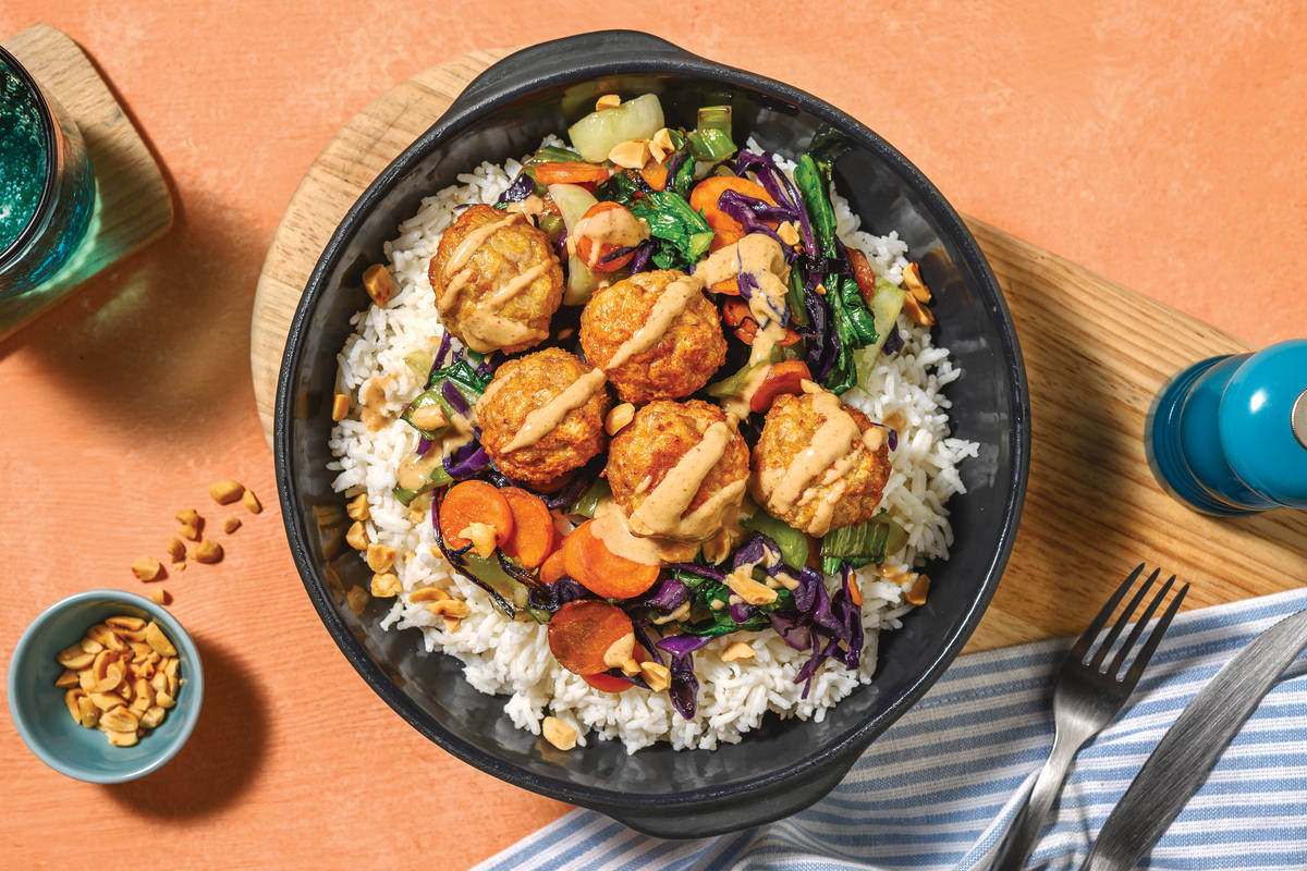 Satay Pork Meatballs & Ginger Lemongrass Rice Recipe HelloFresh