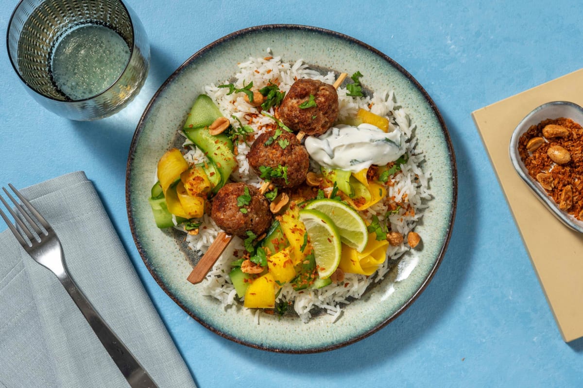 Saté de poulet et riz parfumé au lait de coco