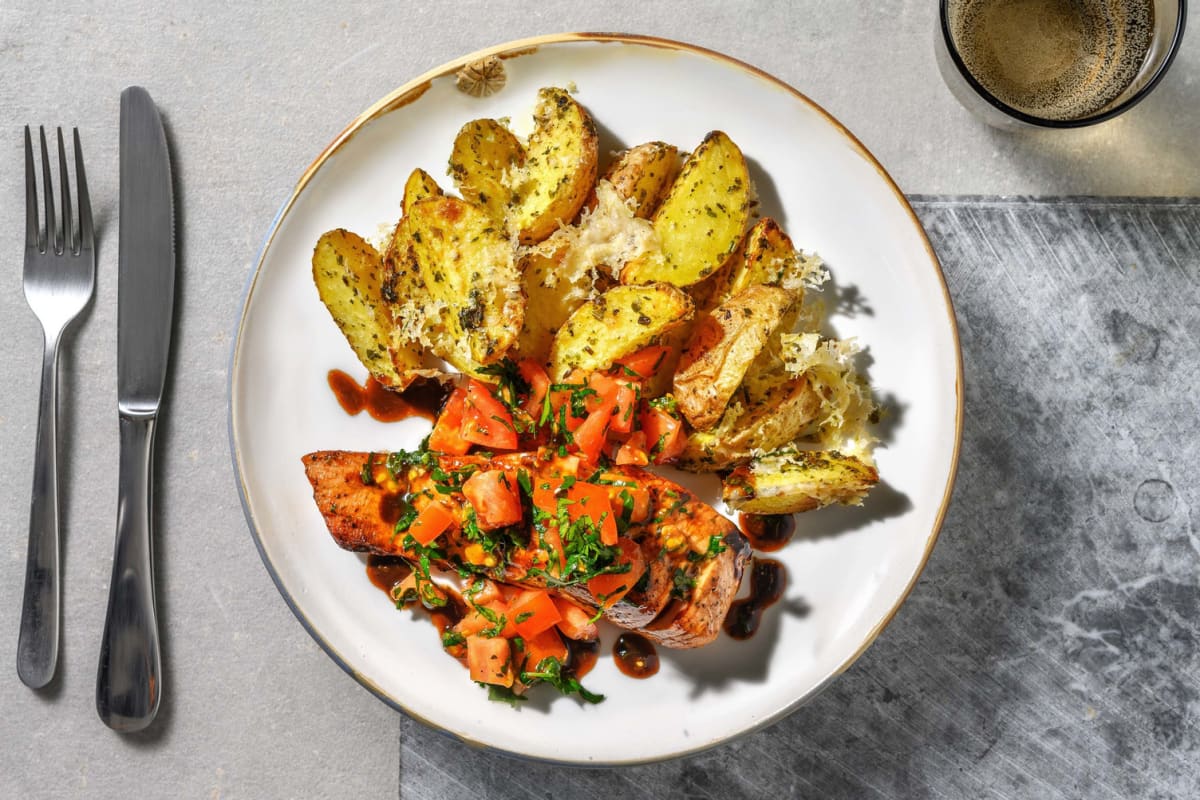 Saumon glacé au balsamique et bruschetta