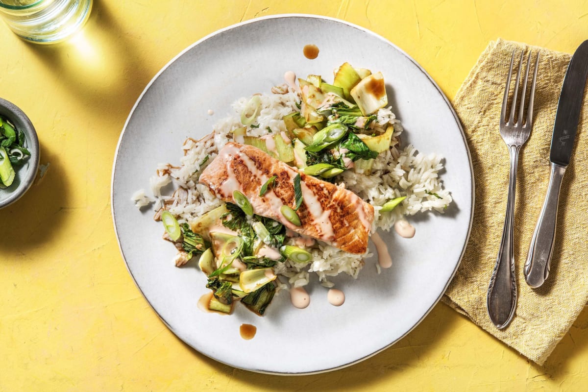 Pan-Fried Salmon and Soy-Glazed Bok Choy