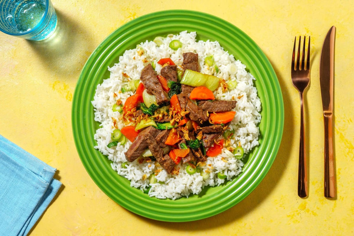 Sauté rapide au steak et au gingembre