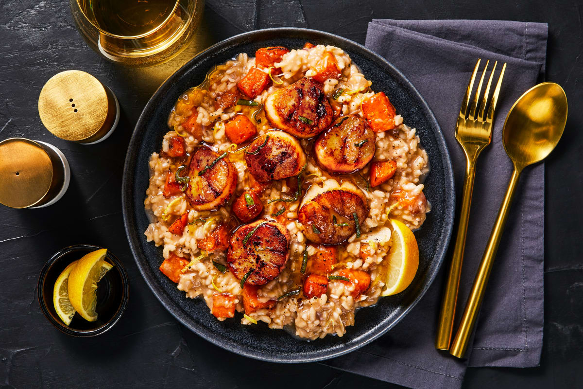 Scallops Over Butternut Squash Risotto