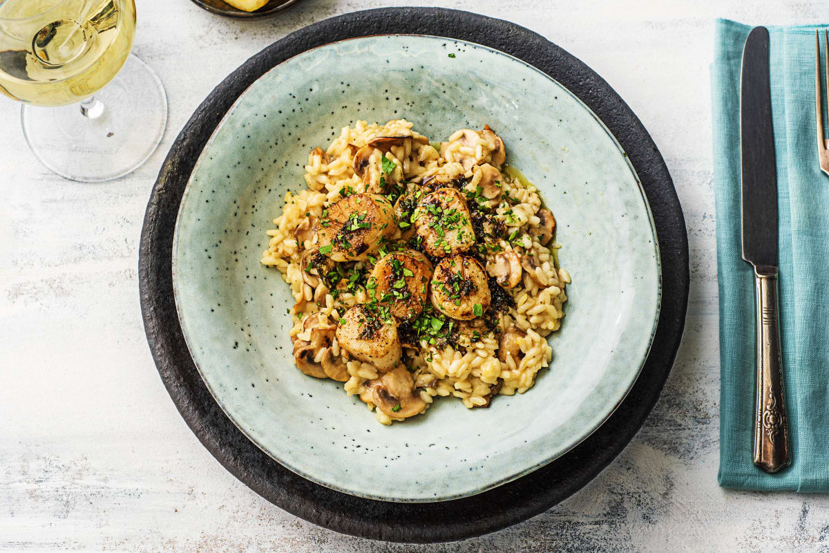 Scallops Over Truffled Mushroom Risotto