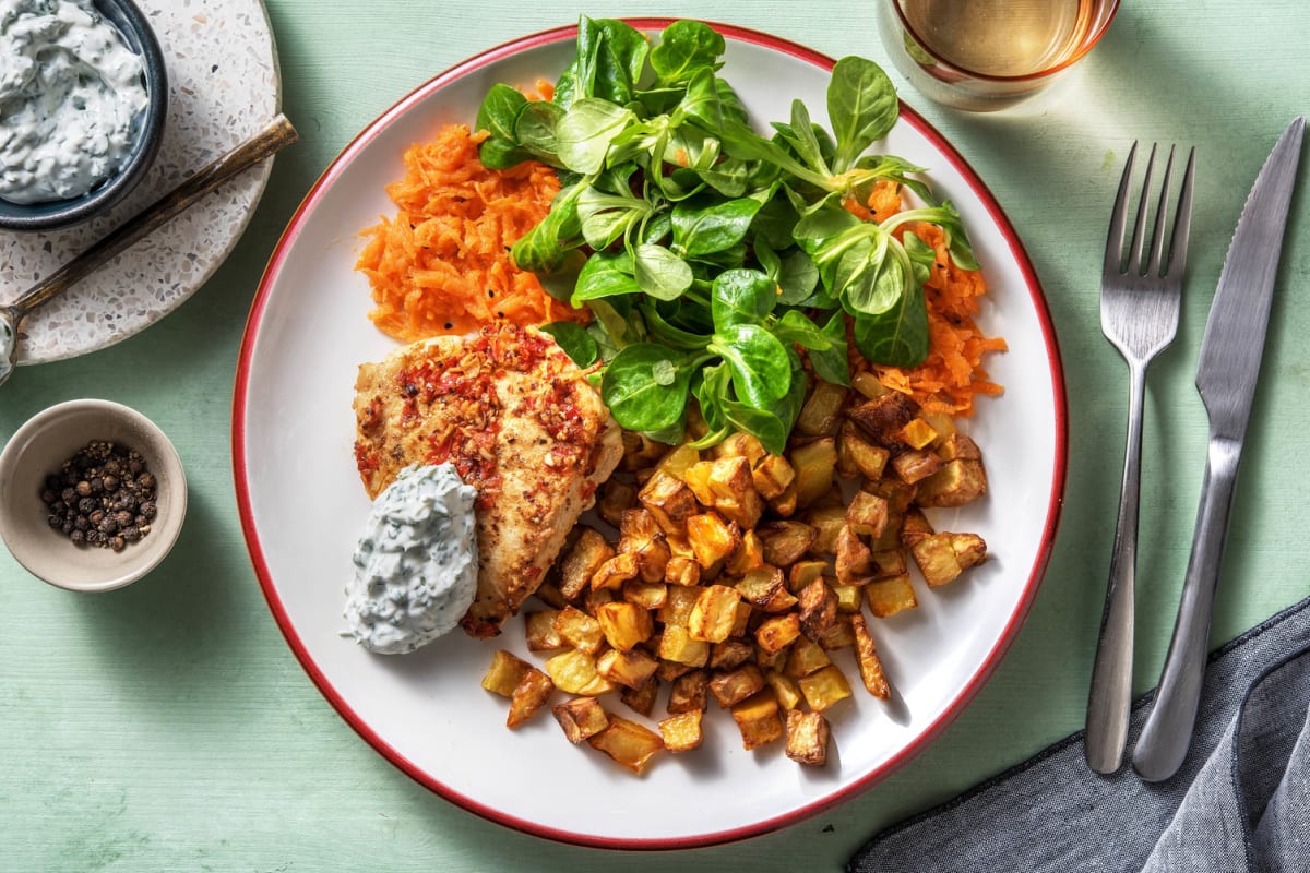 Scharfe Hähnchenbrust mit Kartoffelwürfeln