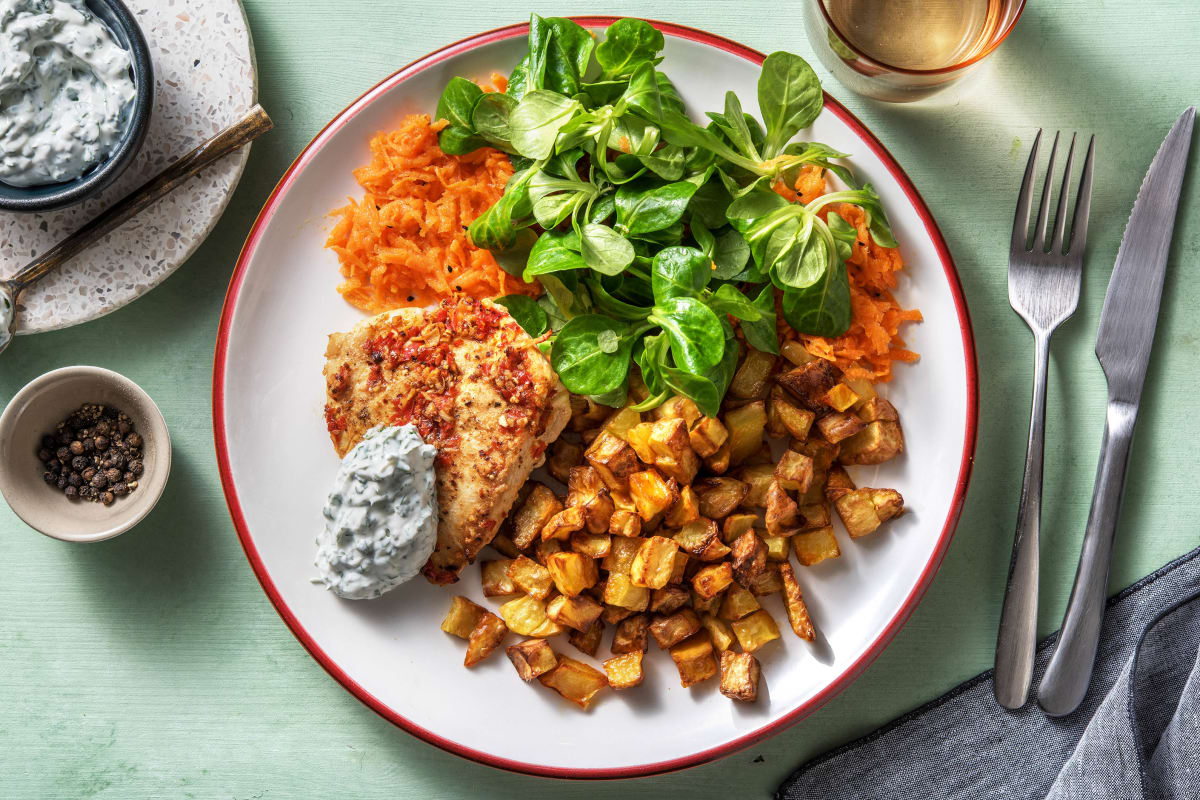 Scharfe Hähnchenbrust mit Kartoffelwürfeln