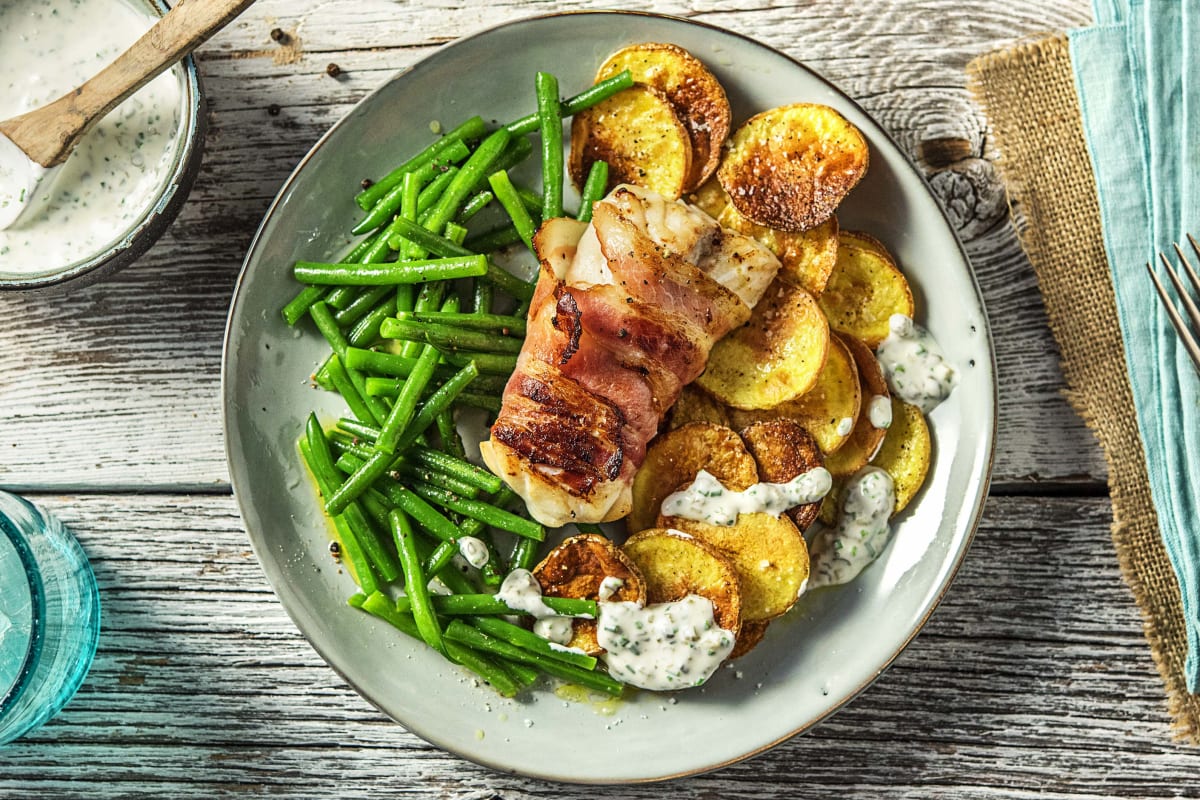 Églefin lardé aux haricots verts