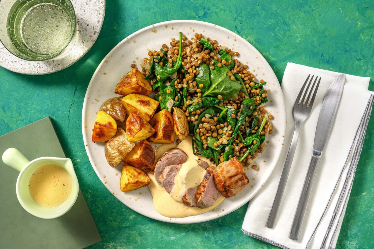 Schweinefilet mit Linsen-Spinat-Gemüse