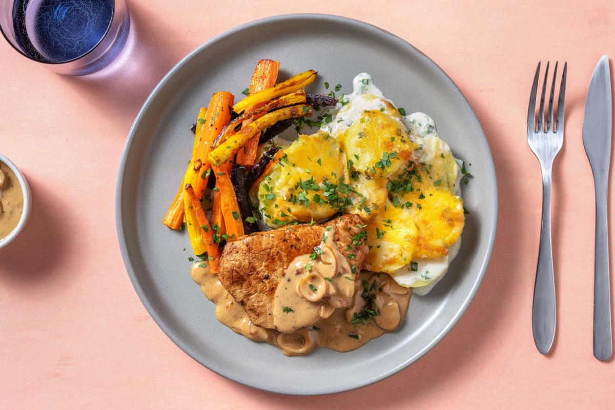 Schweinelachssteak mit Kartoffelgratin