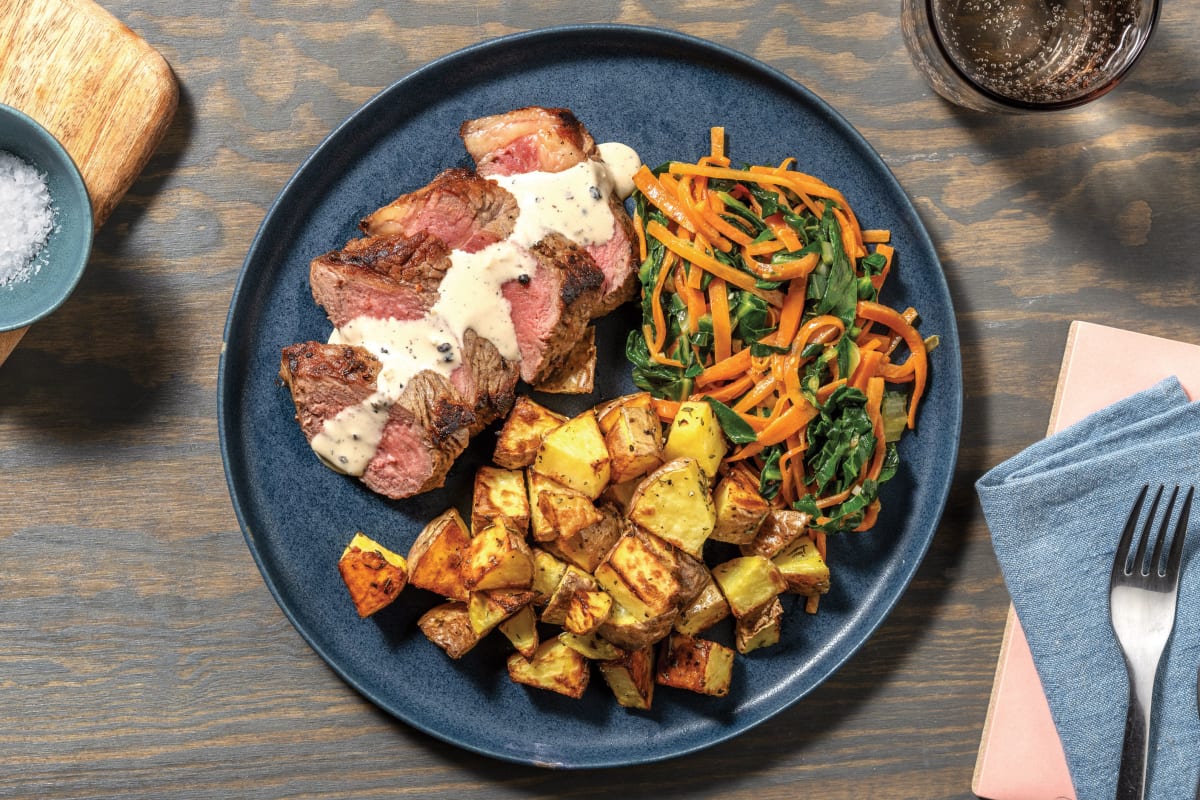 Seared Beef Rump & Creamy Peppercorn Sauce