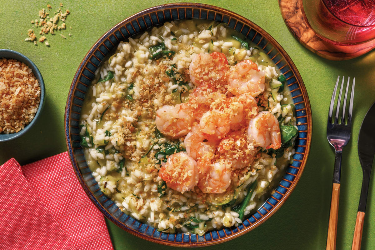 Seared Prawns & Baked Zucchini Risotto