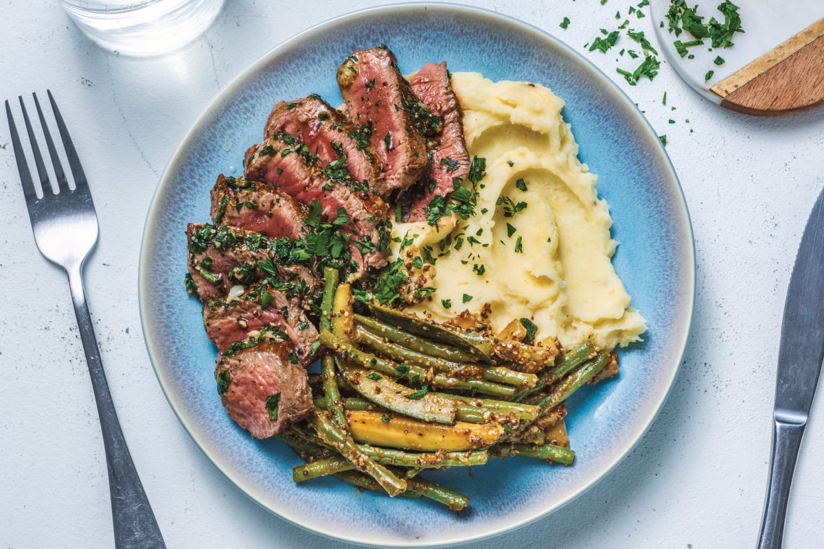 Seared Rump Steak & Mustardy Greens