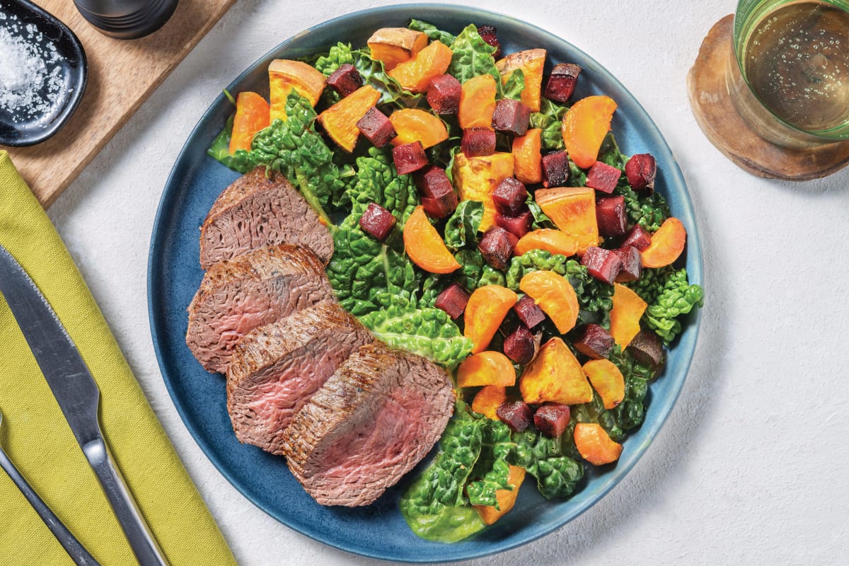 Seared Steak & Roast Veggie Toss