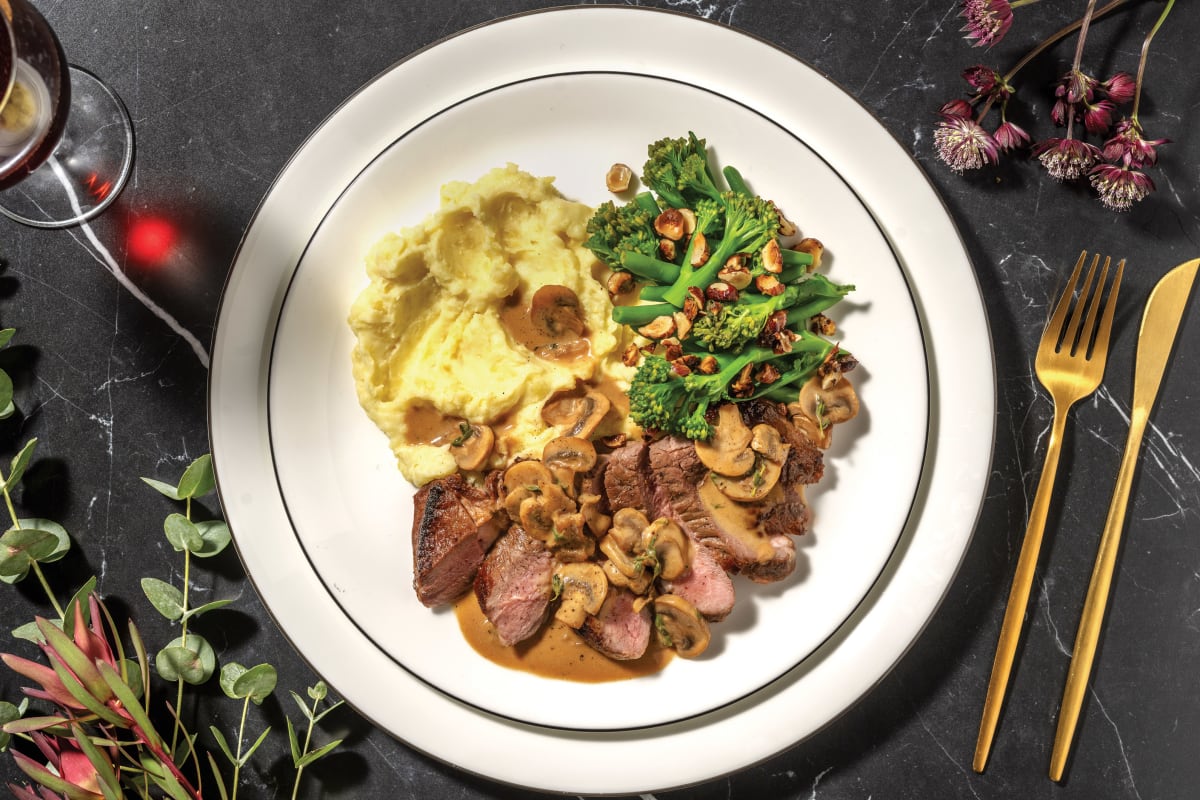 Seared Venison & Creamy Mushroom Sauce