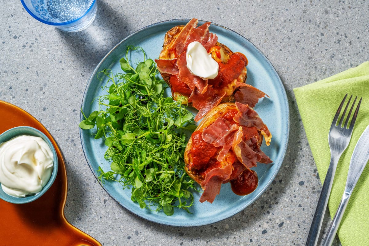 Serrano Topped Cheese & Pepper Stuffed Potatoes