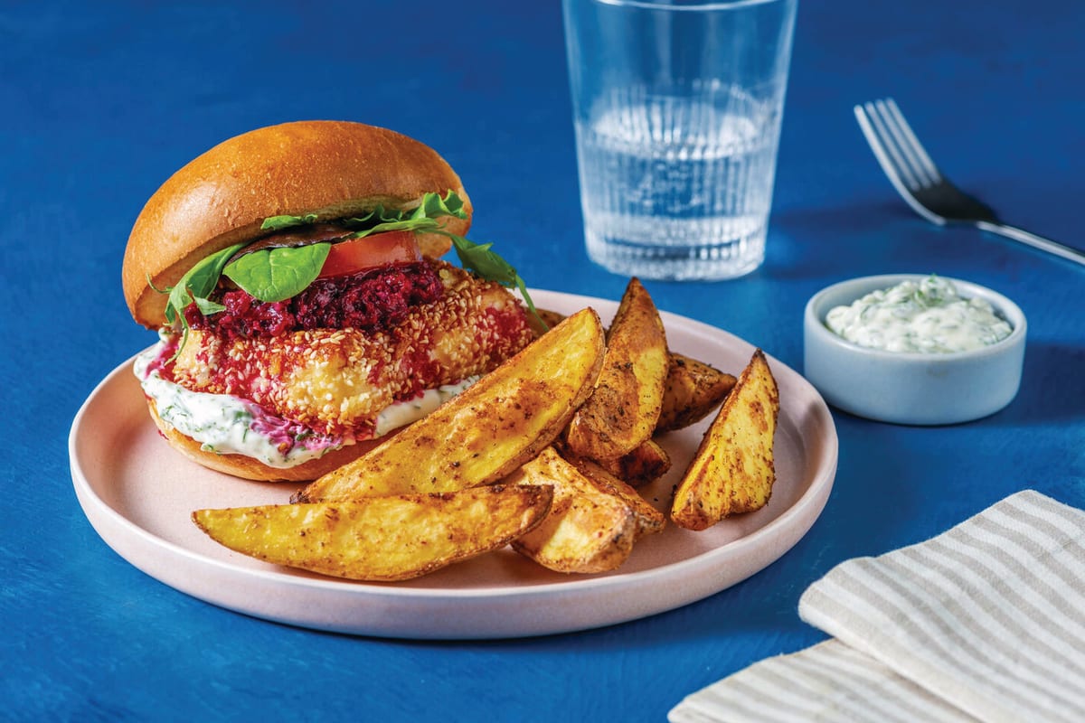 Sesame-Crusted Haloumi Burger