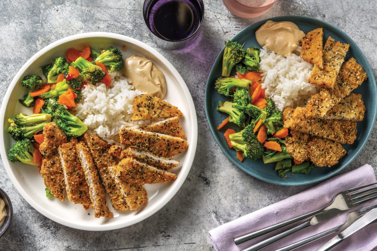 Sesame Pork Schnitzels & Garlic Rice