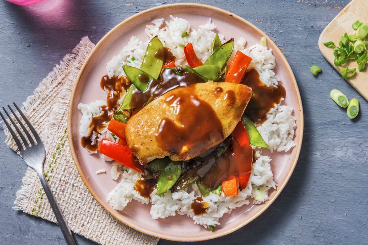 Poulet et légumes rôtis à la sauce hoisin