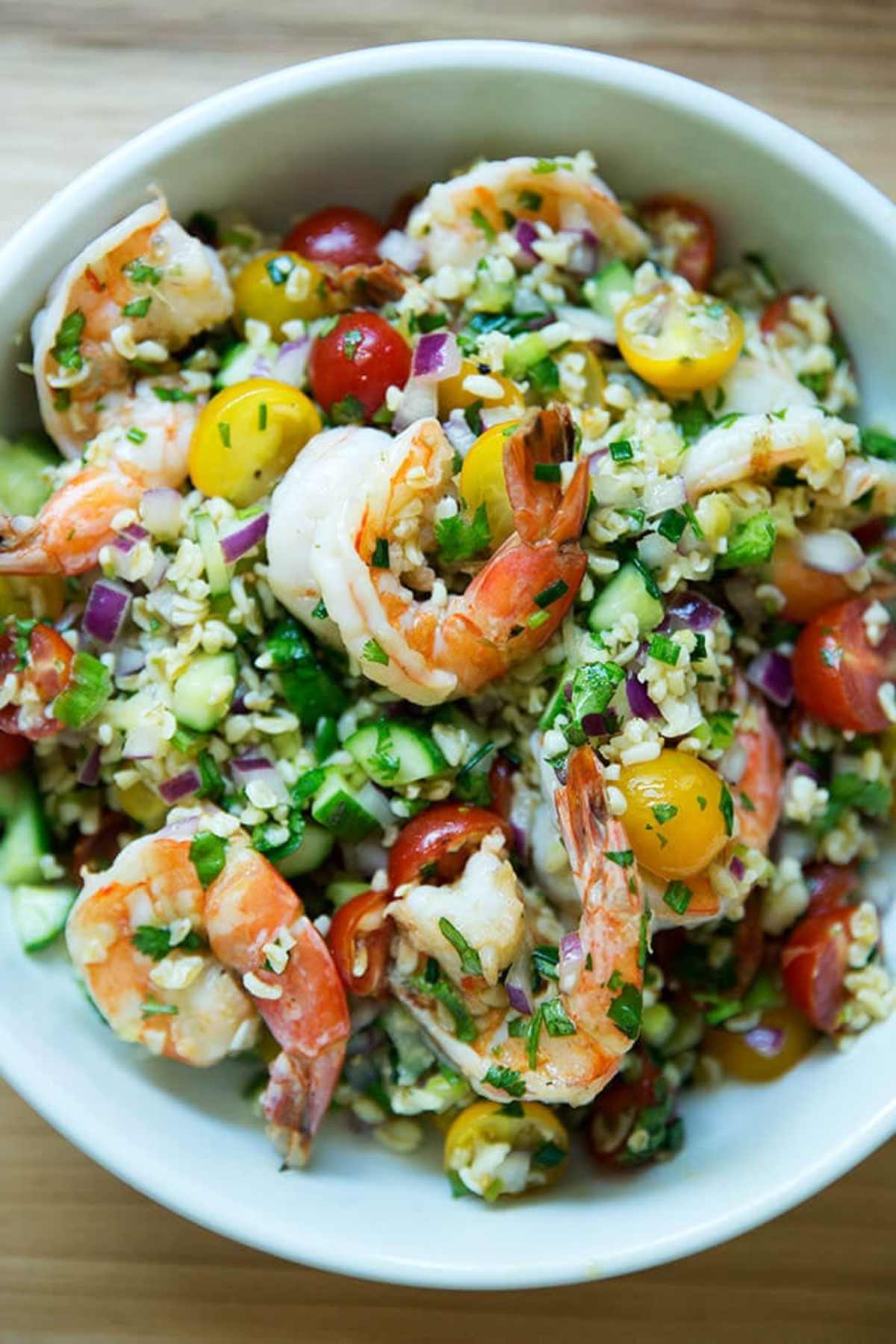 Lemony Kale Tabbouleh Bowls with Shrimp