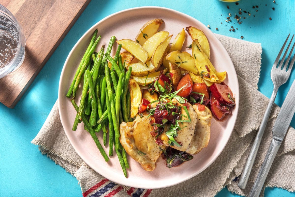 Poulet poêlé aux prunes balsamiques