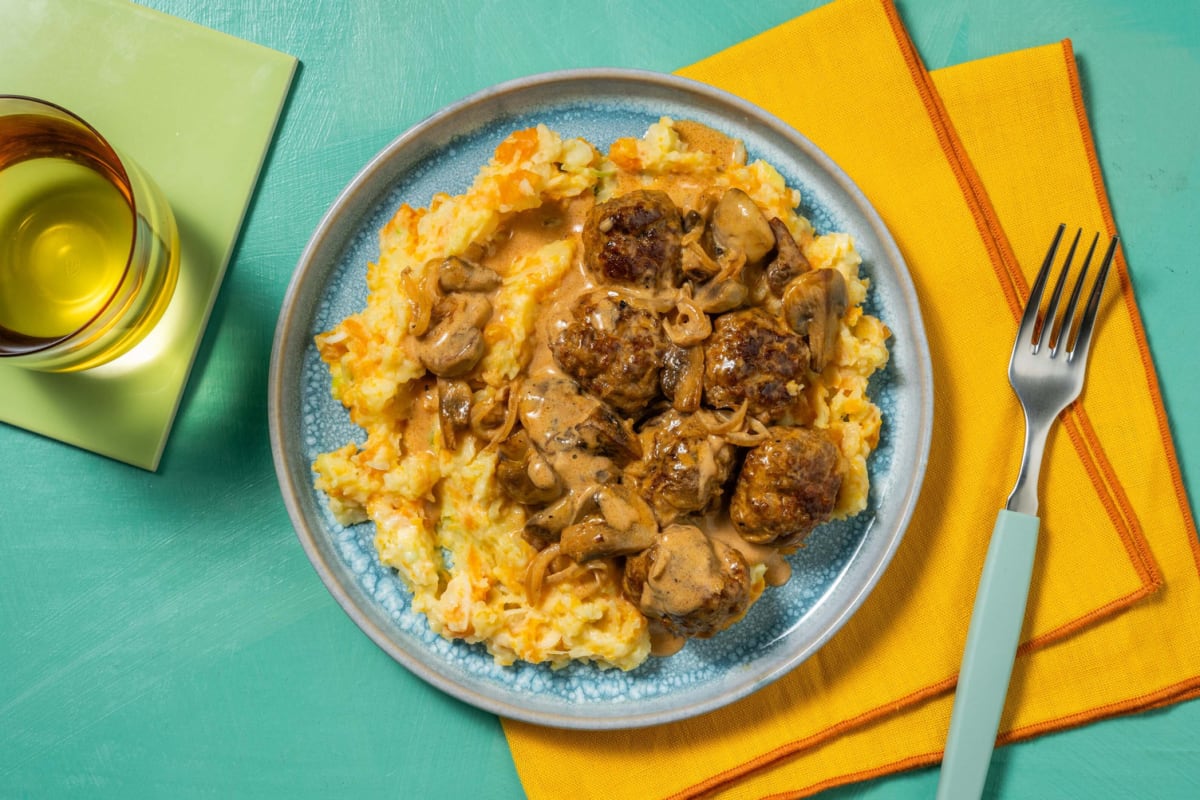 Käsige Hackbällchen mit Rahmchampignons