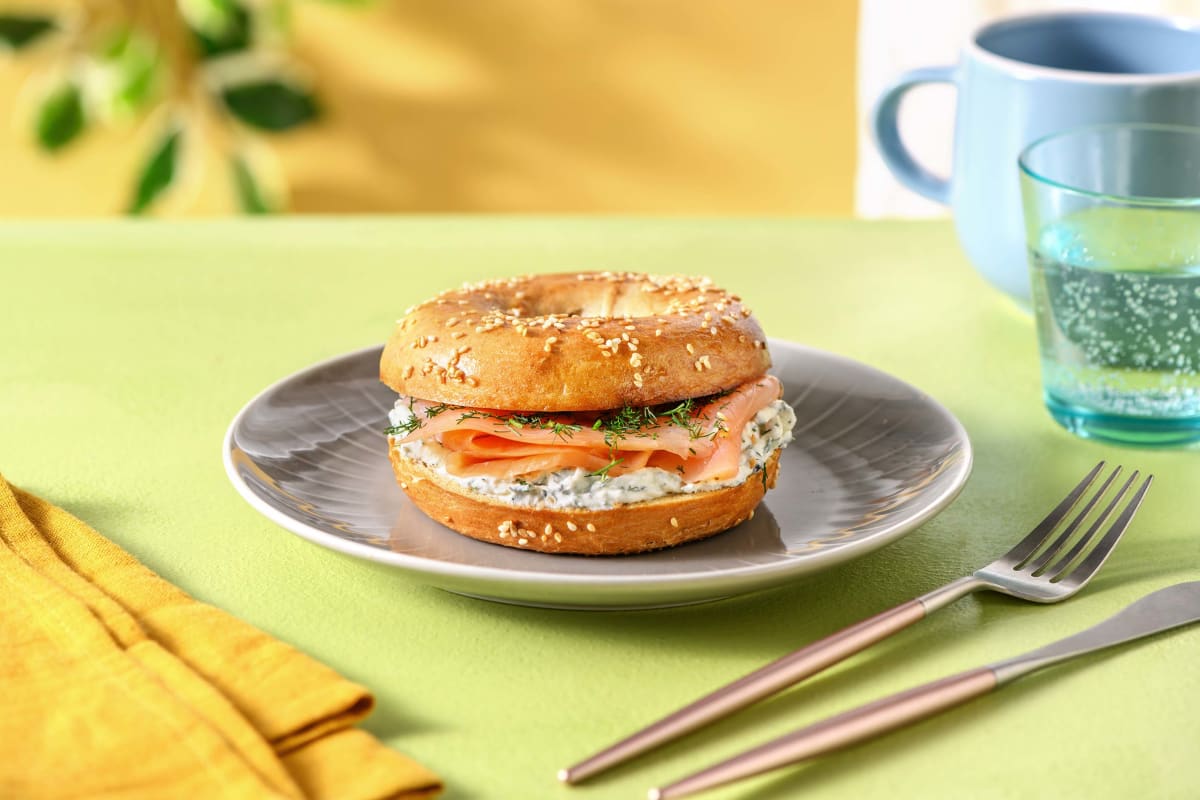 Smoked Salmon Bagel with Dill and Black Pepper Cream Cheese