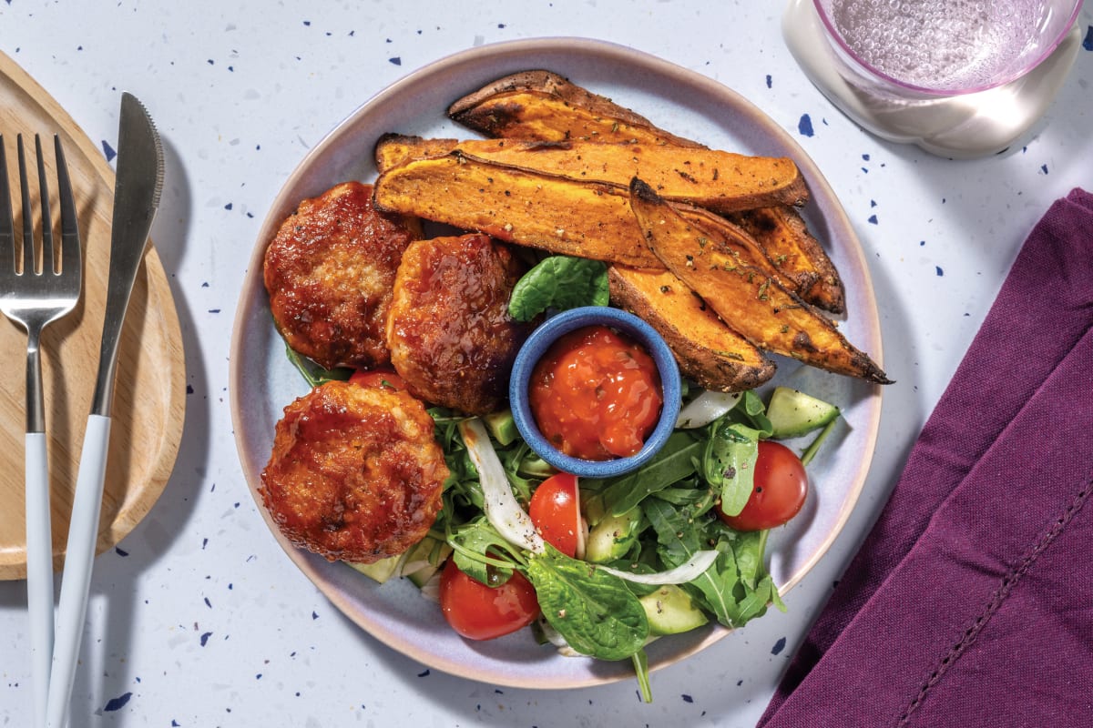 Pork Rissoles & Cherry Tomato-Rocket Salad