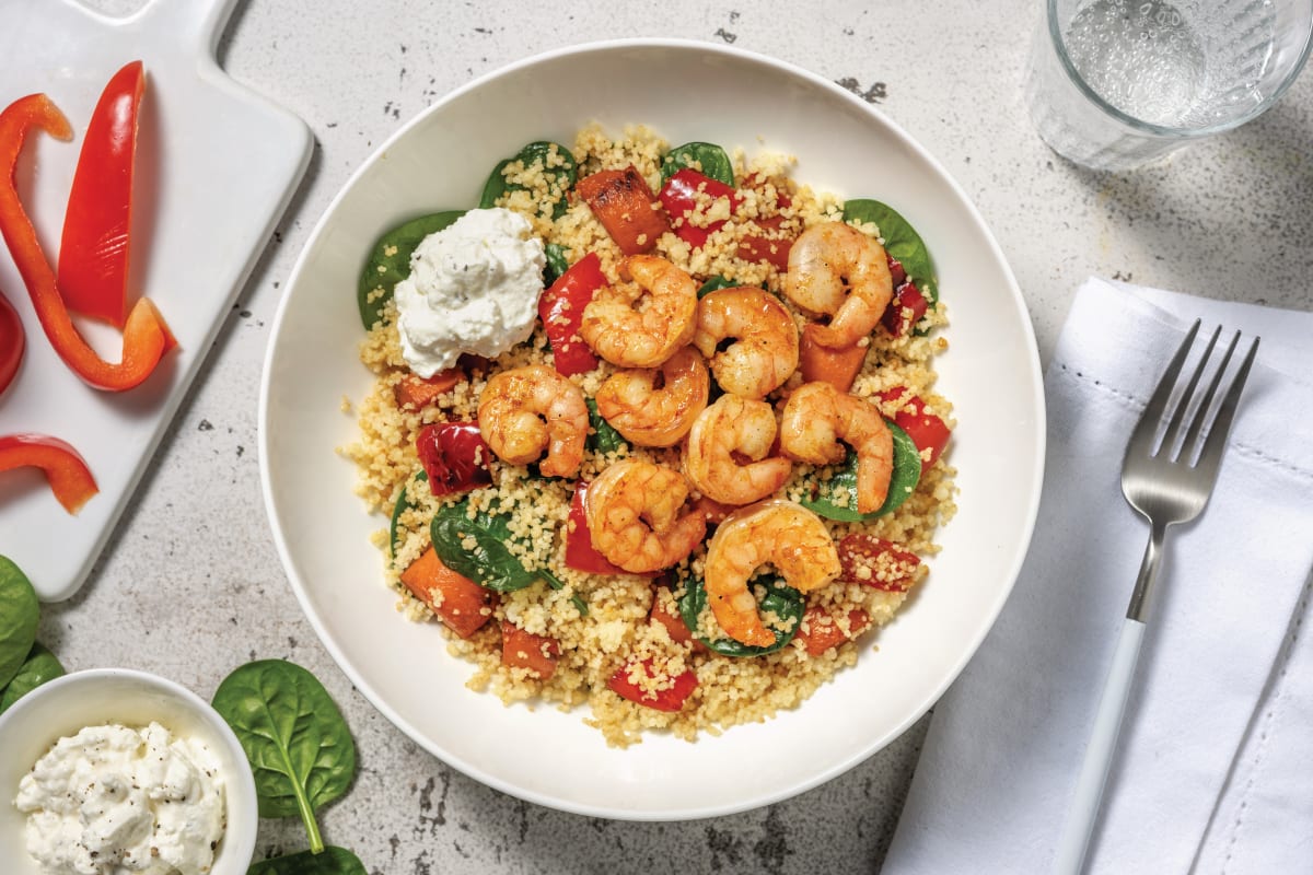 Smokey Prawns & Roast Veggie Couscous