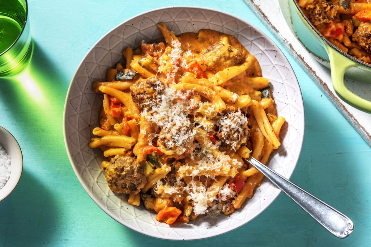 Snelle eenpanspasta met gehaktballen