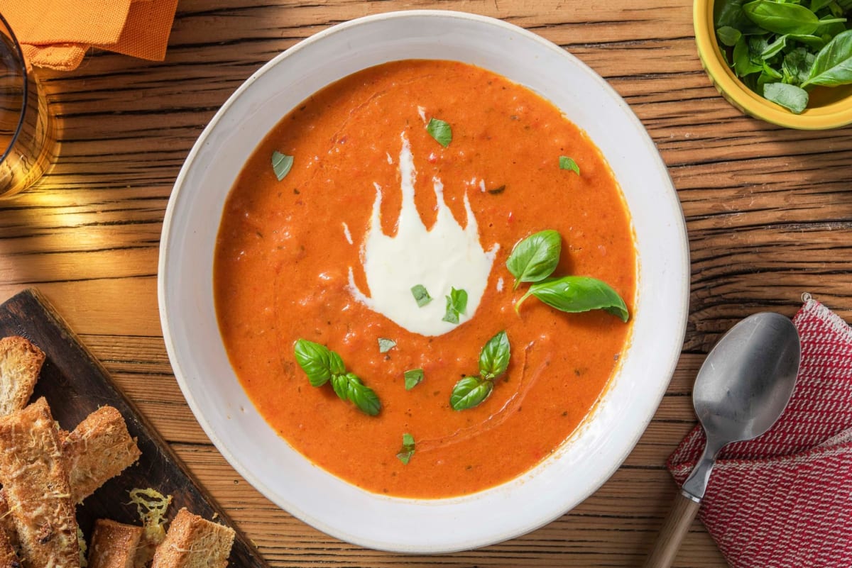 Soep van geroosterde tomaat en paprika