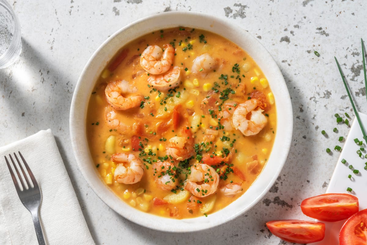 Soupe onctueuse de pommes de terre aux crevettes