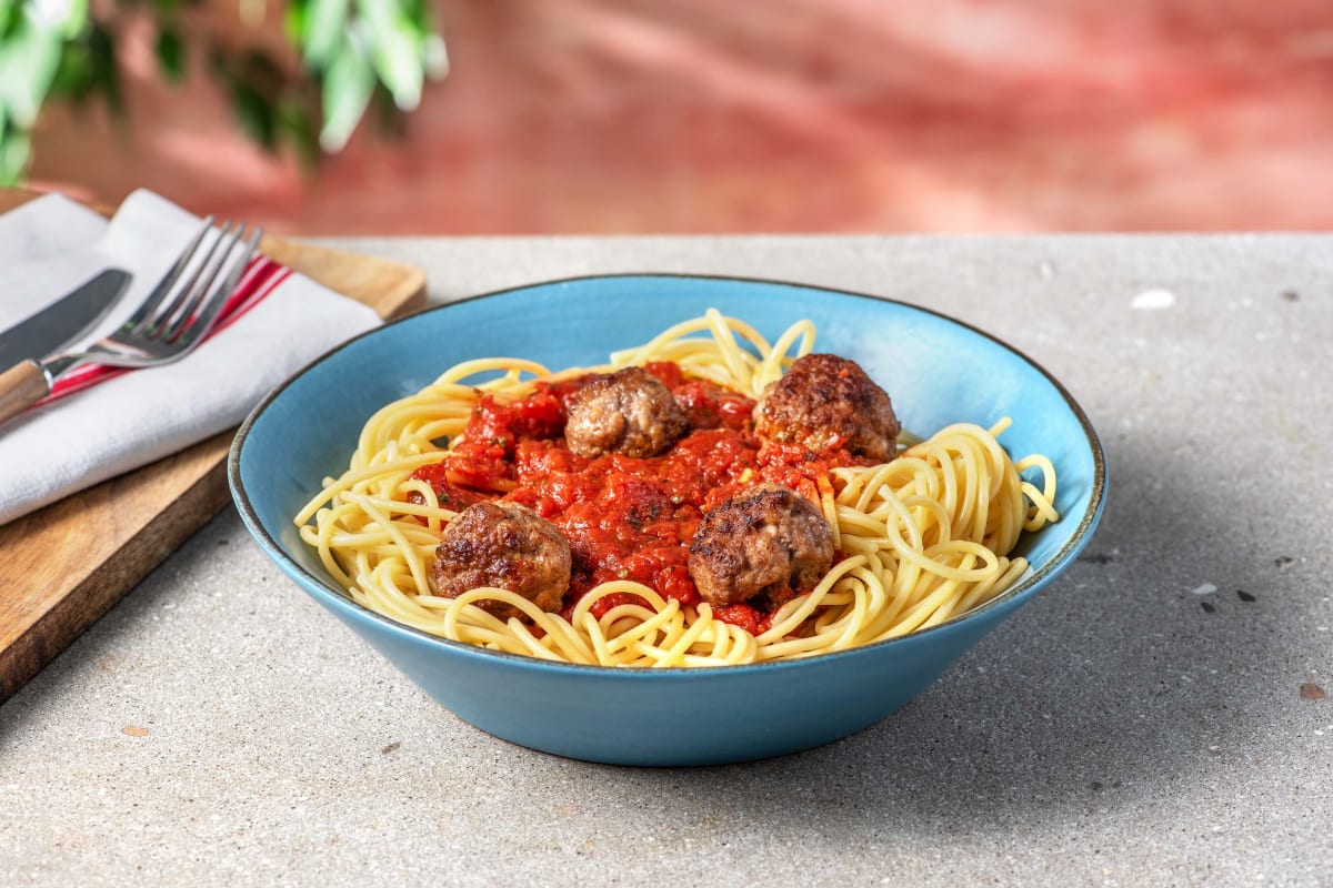 Spaghetti arrabbiata met gehaktballen