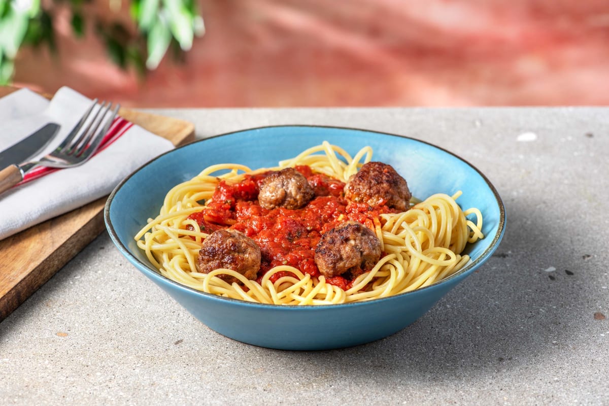 Spaghetti all'arrabbiata et boulettes
