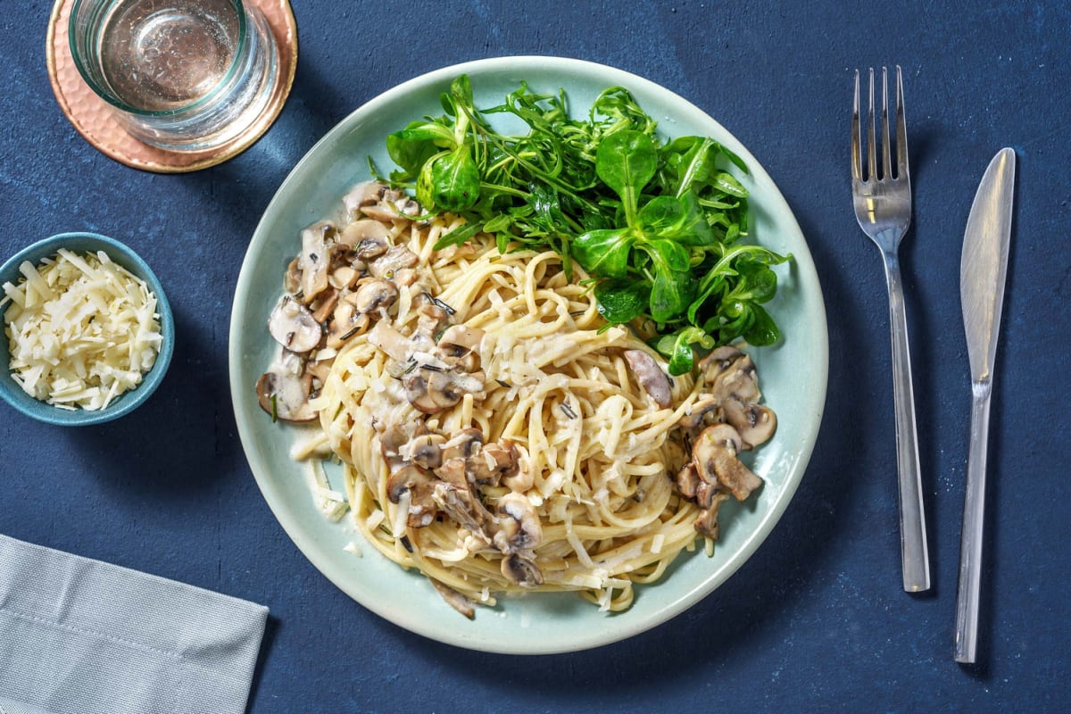 Romige spaghetti met paddenstoelen en truffelolie