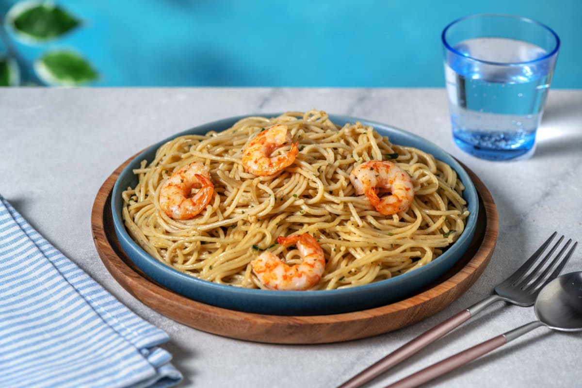 Spaghetti Gamberetti mit Garnelen in würziger Knoblauch-Soße