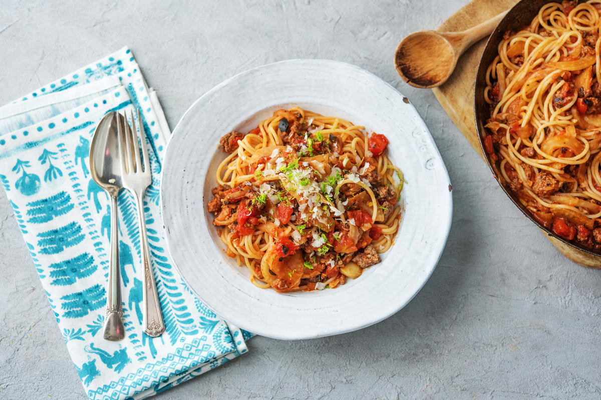 Spaghetti with Speedy Fennel and Lamb Ragu