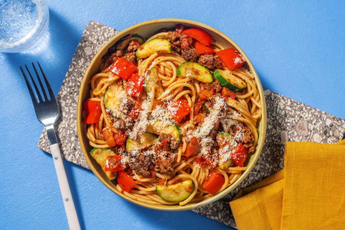 Tomato-Garlic Beef Spaghetti