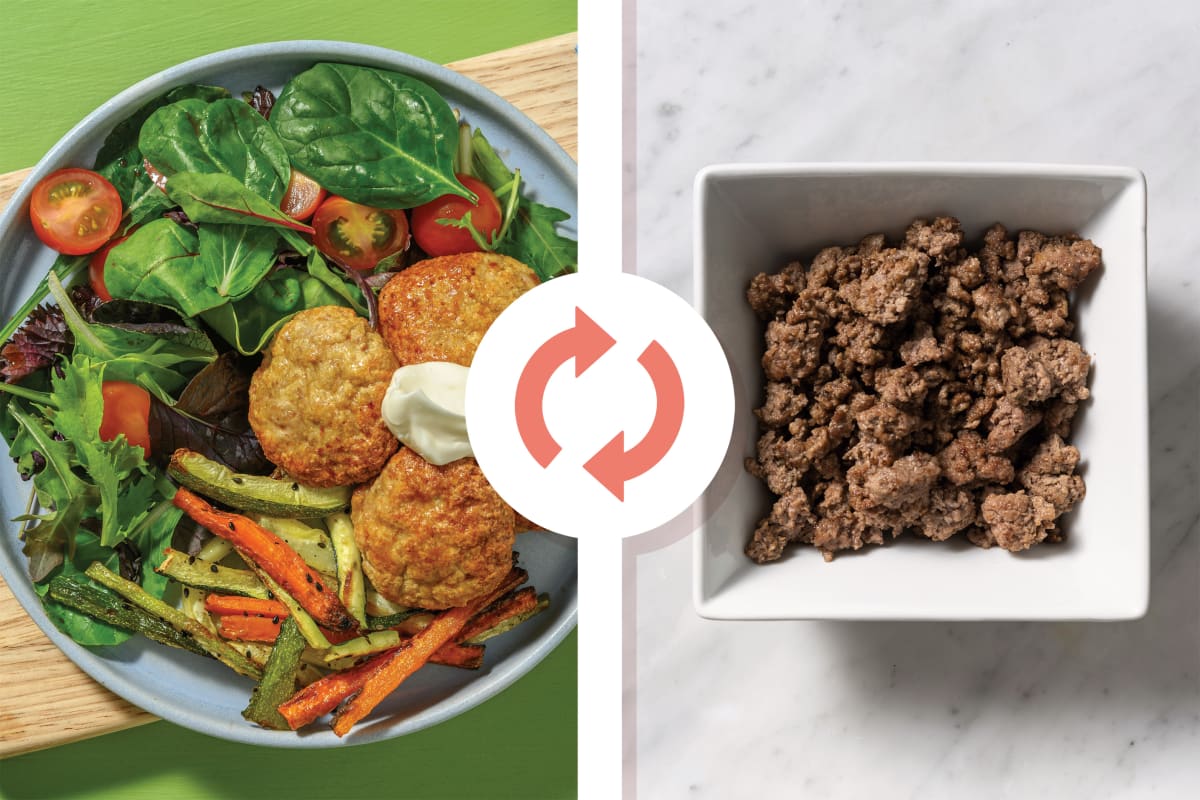 Spiced Beef Rissoles & Sesame Veggie Fries