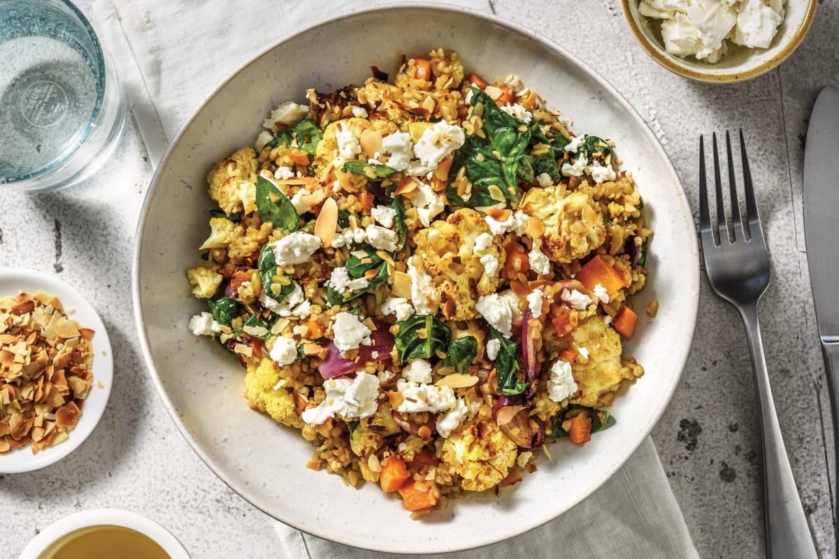 Spiced Cauliflower, Freekeh & Goat Cheese Salad with Toasted Almonds