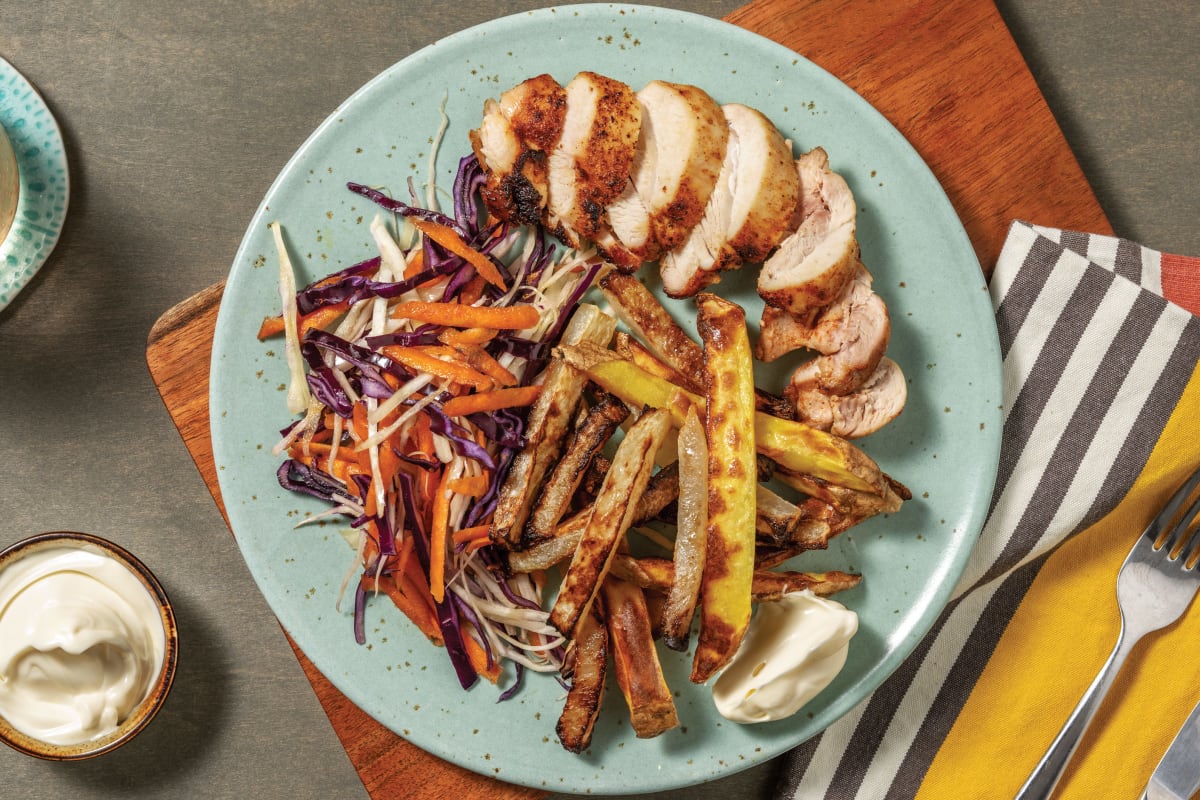 Easy Spiced Chicken & Cheesy Baked Veggie Fries