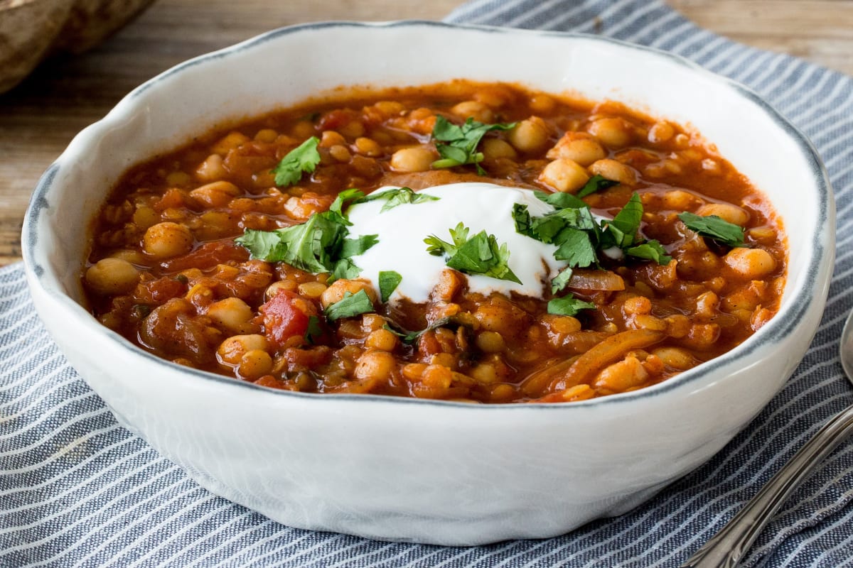 Spiced Moroccan Lentil and Chickpea Soup