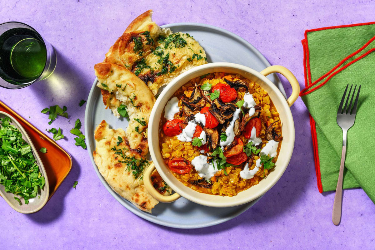 Spiced Mushrooms, Beef, and Lentil Dal