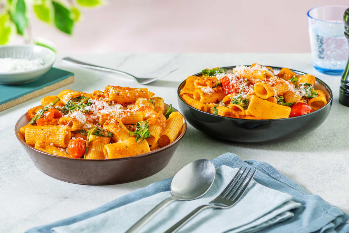 Spicy Rigatoni mit Spinat & Kirschtomaten