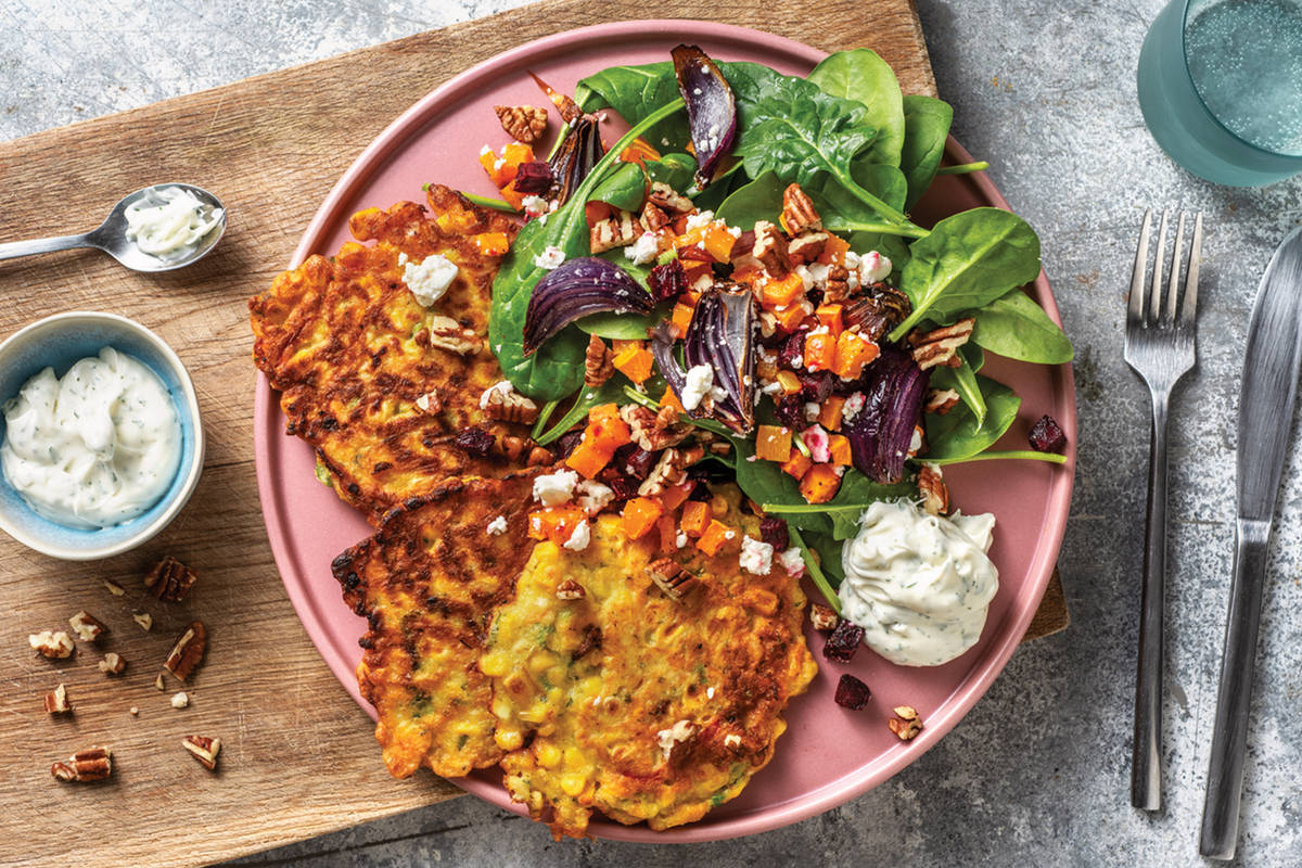 Spring Onion, Sweetcorn & Feta Fritters Recipe HelloFresh