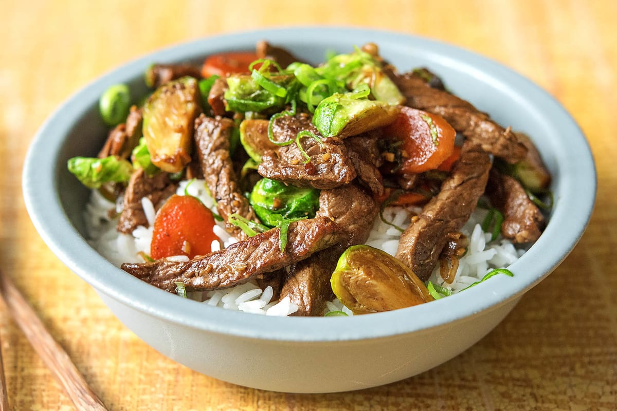 Steak and Brussels Sprouts Stir-Fry