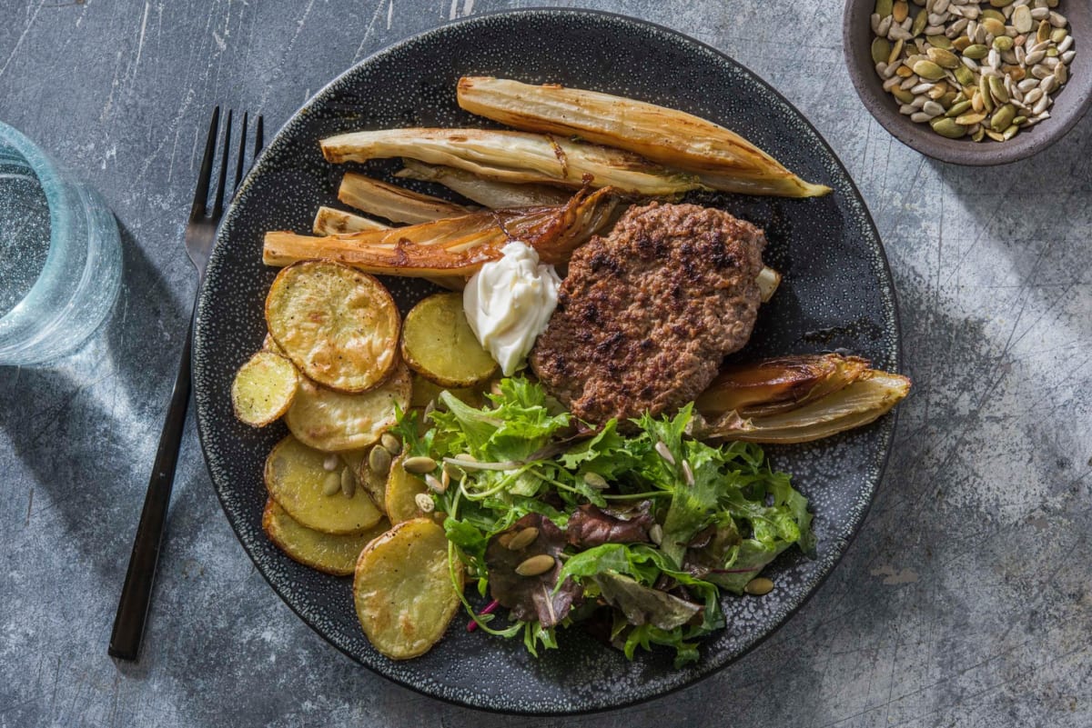 Steak haché et endives caramélisées