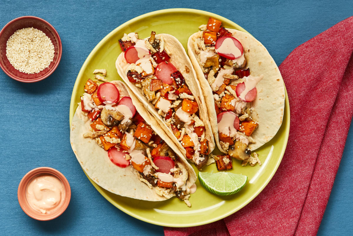 Sticky Sesame Sweet Potato Tacos