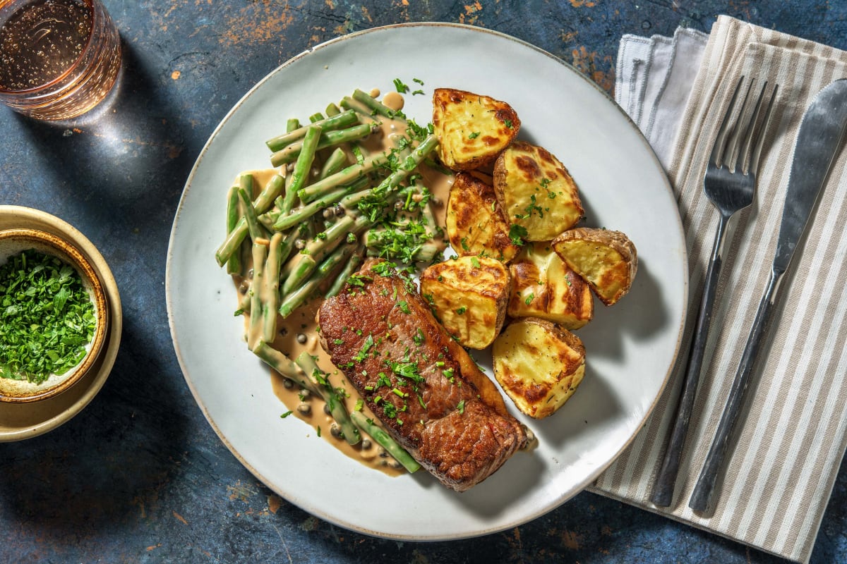 Striploin-Steak mit Pfeffersoße