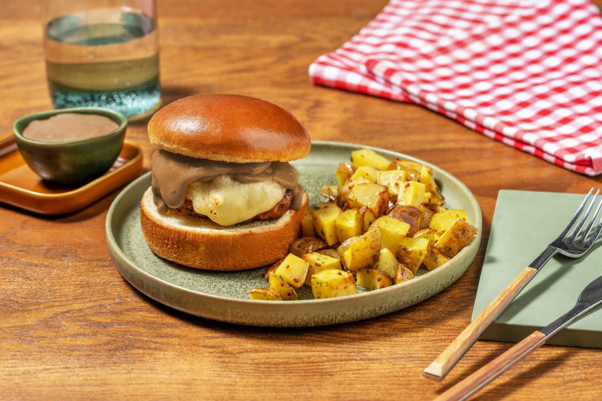 Burgers de porc, fromage en grains et érable façon cabane à sucre