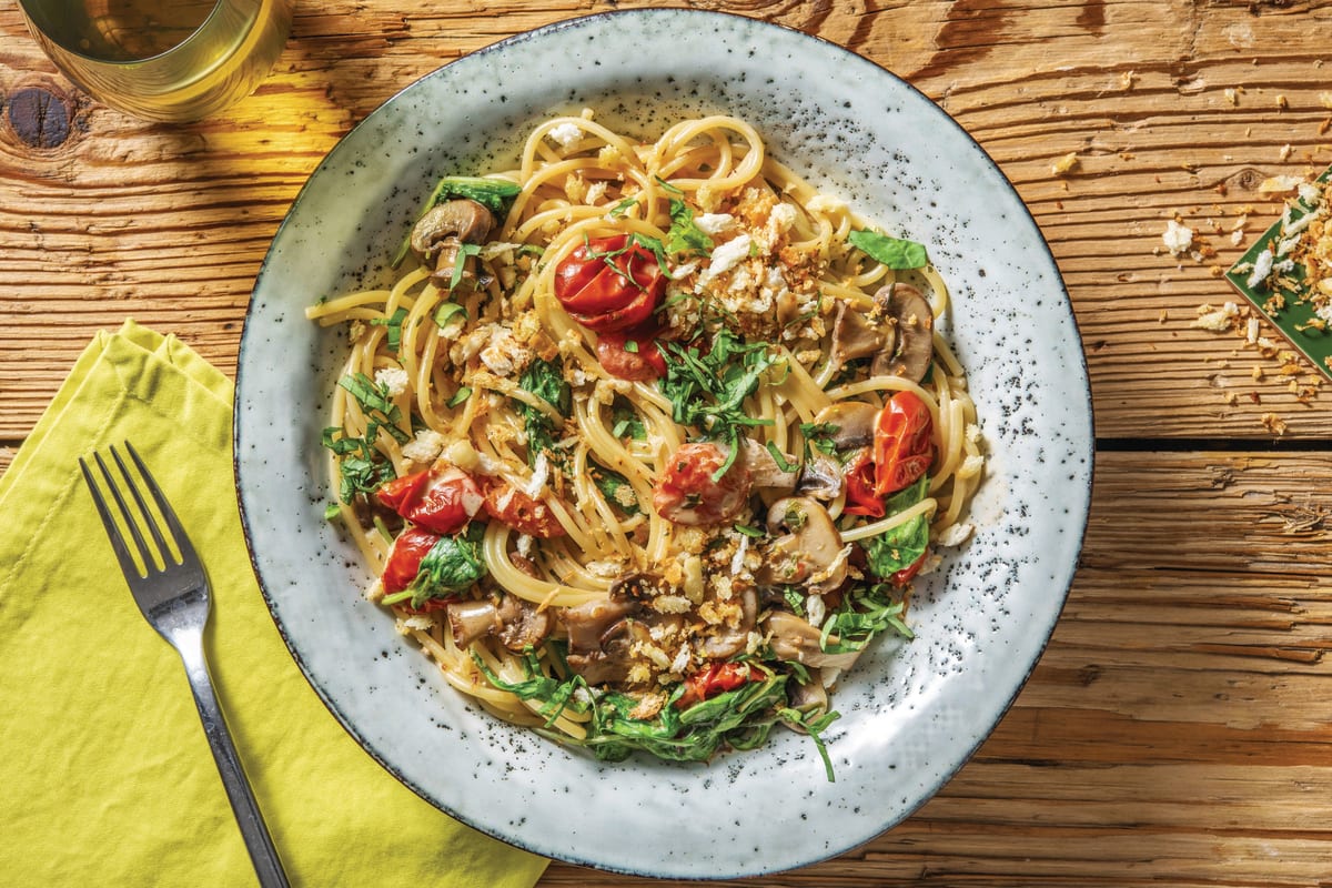 Creamy Mushroom & Tomato Spaghetti